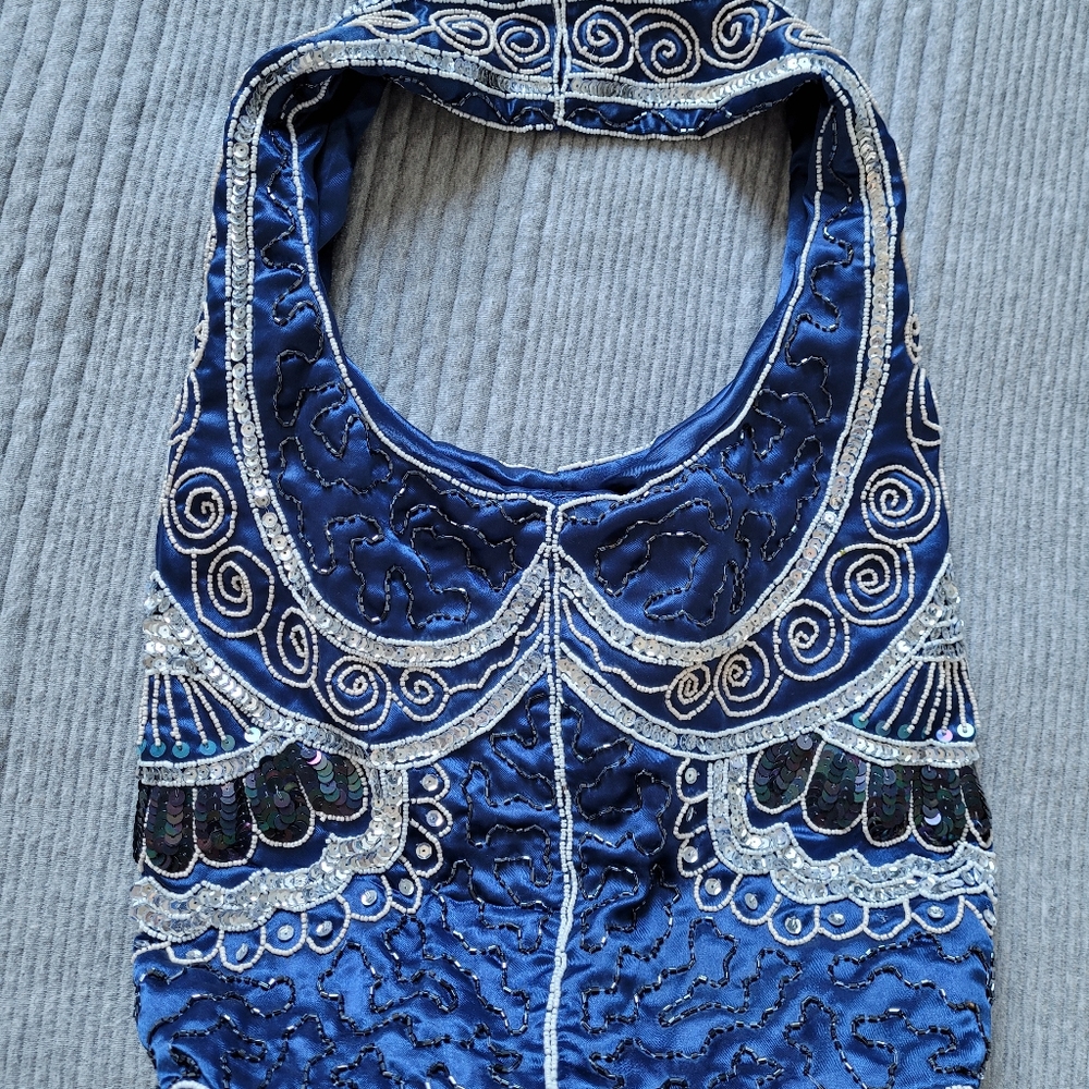 Blue Purse with Embroidery Beadwork